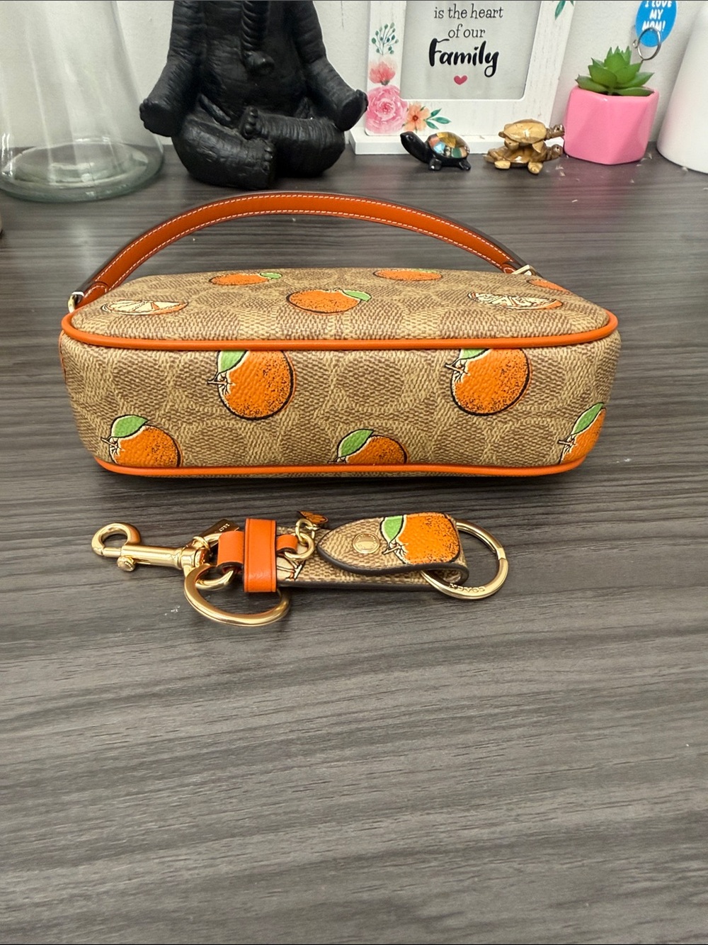 Coach Nolita Orange Print Signature Shoulder Wristlet & extender- Brown/Orange - Picture 3 of 9